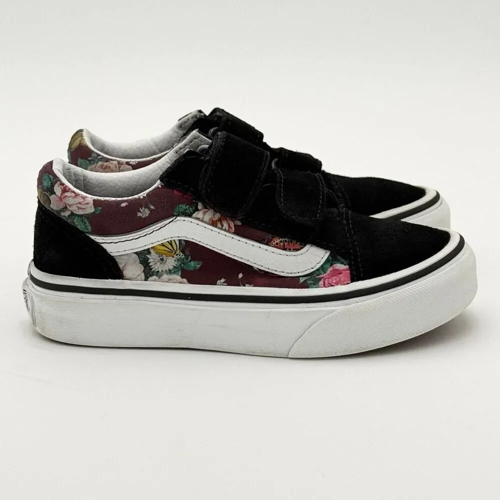 Vans Dark Purple Floral Garden Print Hook and Loop Sneakers - US Little Kids 10.